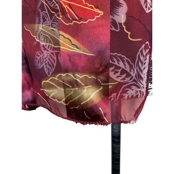 Sheer Burgundy Scarf Wrap Lightweight Leaf Print Shawl Fall Accessory Soft - Picture 6 of 8
